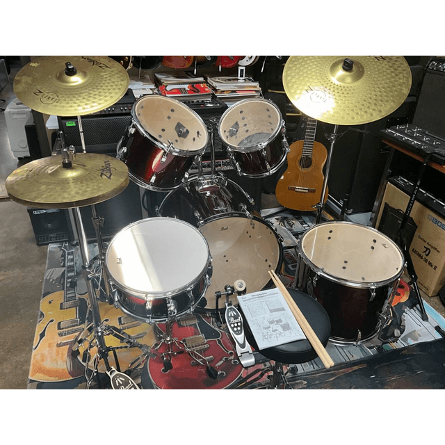 Pearl Roadshow 5-Piece Rock Drum Set Wine Red excellent preowned set